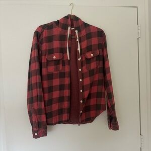 Vanilla Star Red and Black Hooded Plaid Button Down Shirt